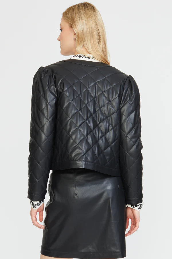 Stellah Vegan Leather Quilted Jacket - Black