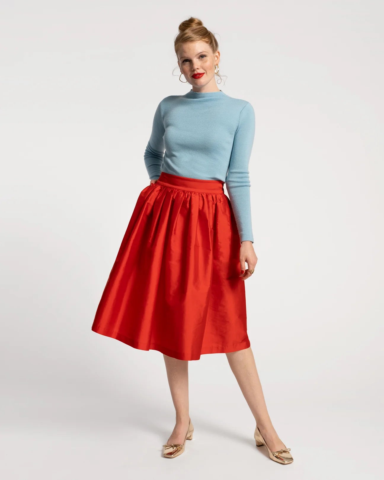 Frances Valentine Barbara Gathered Midi Skirt - Red