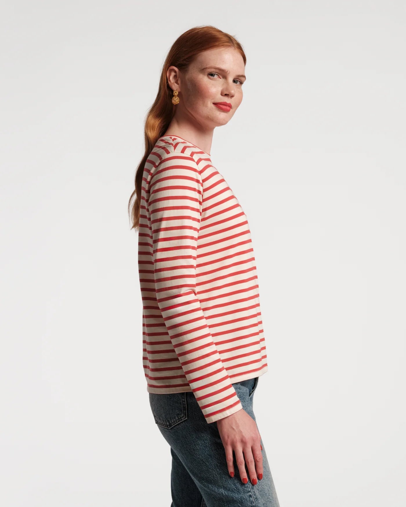 Frances Valentine Long Sleeve Striped Tee Shirt - Red White