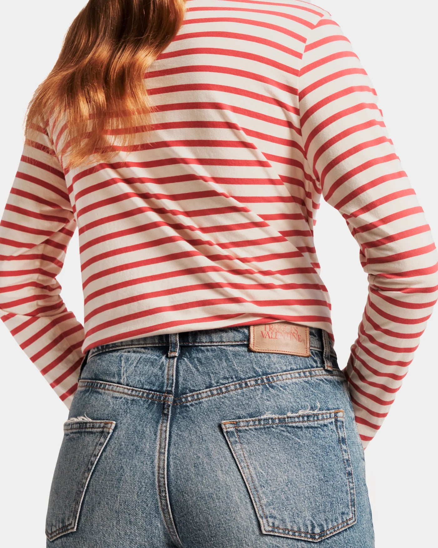 Frances Valentine Long Sleeve Striped Tee Shirt - Red White