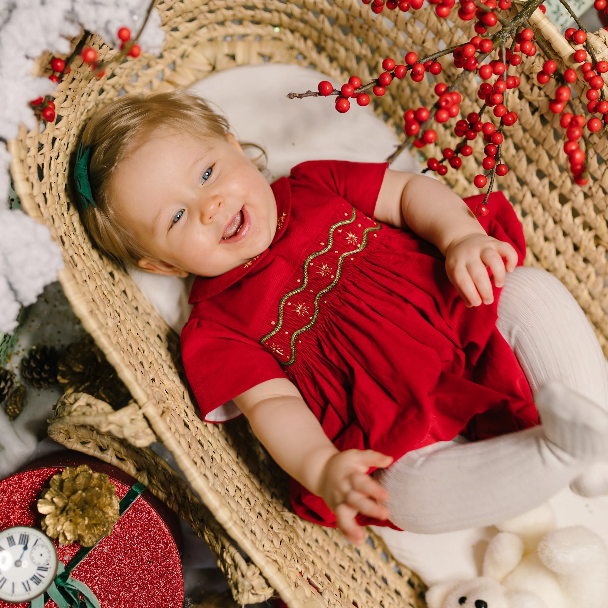 Antoinette Paris Stella Corduroy Smocked Bubble - Red