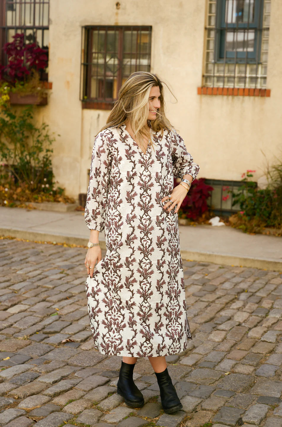 Chakeris Charleston Long Sleeve Anna Maxi Dress - Brown Vine