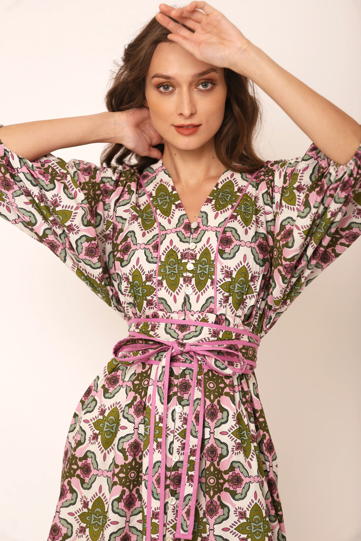 Beyond by Vera Lara Dress - Olive Wildflower