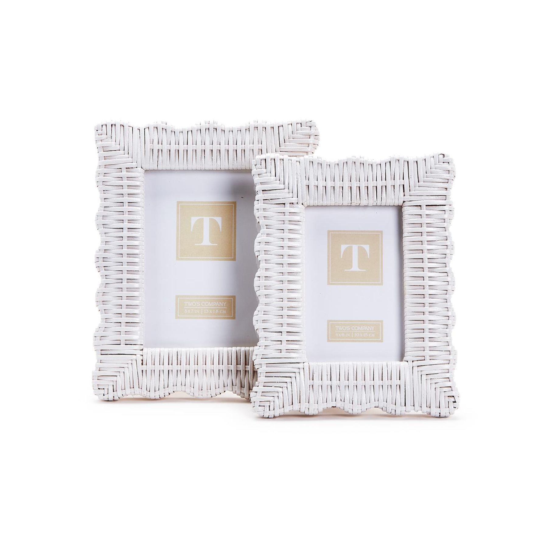 Two's Company White Wicker Weave Photo Frame
