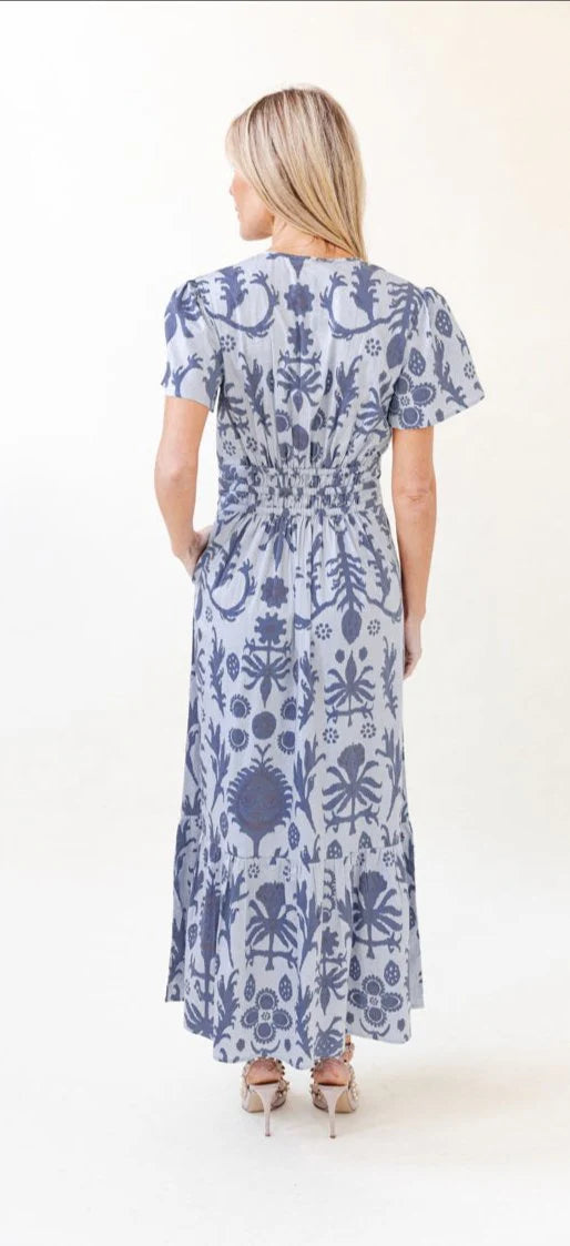 Sheridan French Eloise Dress - Denim Floral Ikat