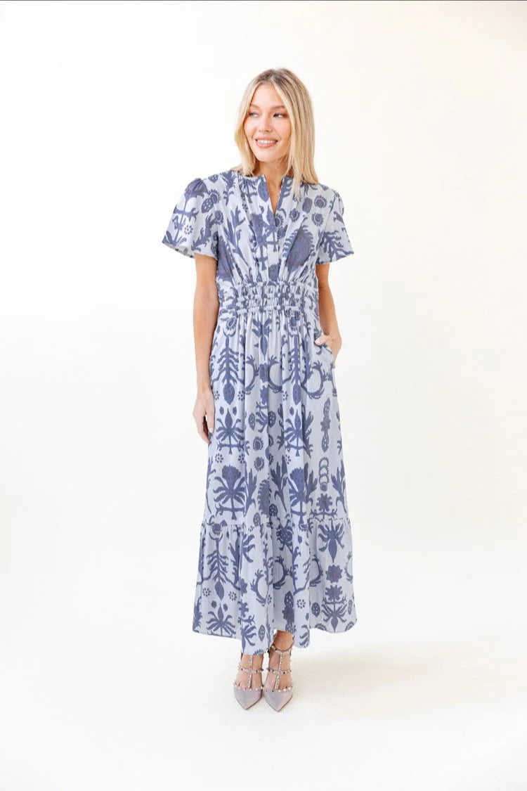 Sheridan French Eloise Dress - Denim Floral Ikat