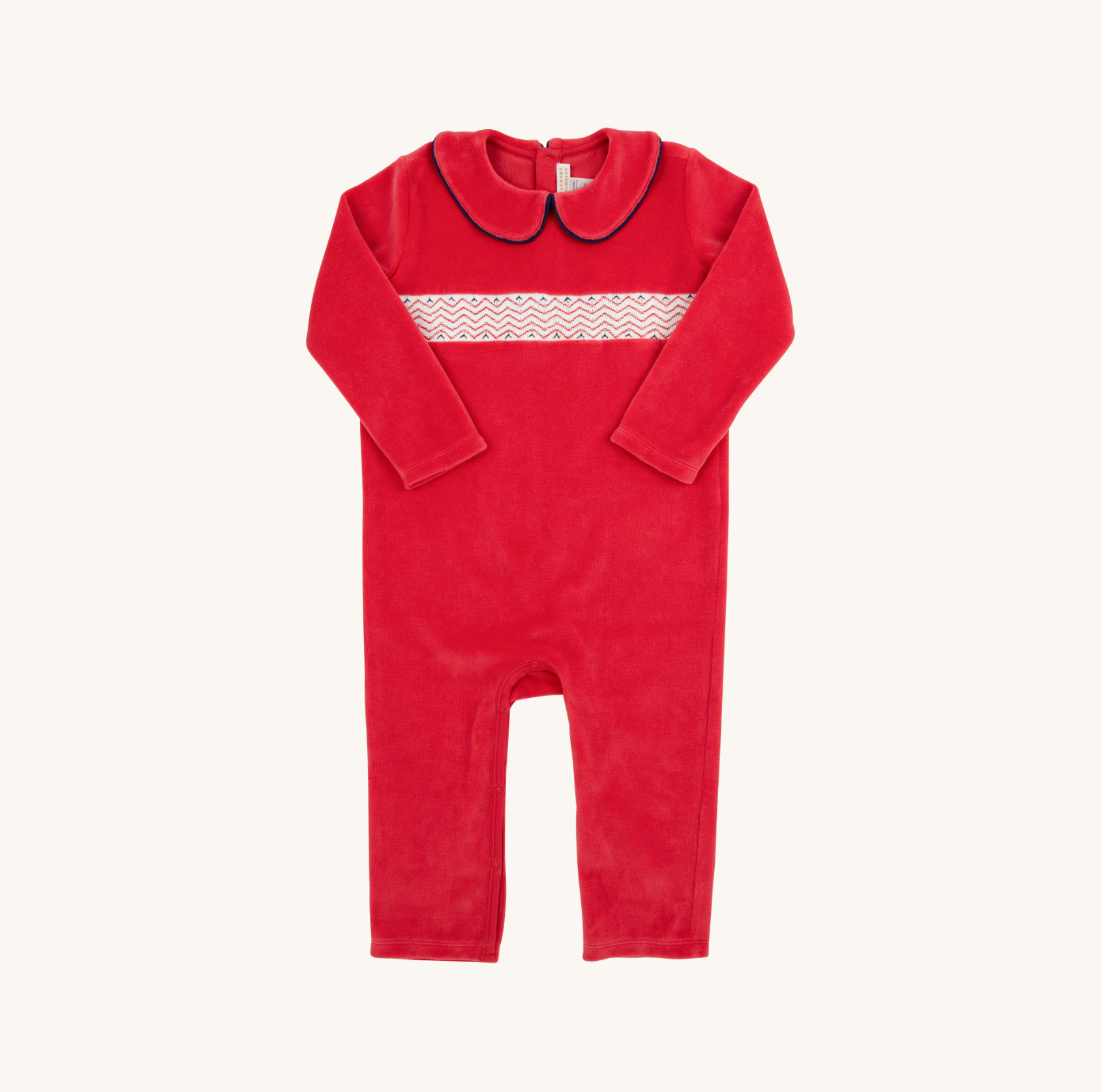 The Beaufort Bonnet Company Samuel Smocked Romper - Richmond Red Velour