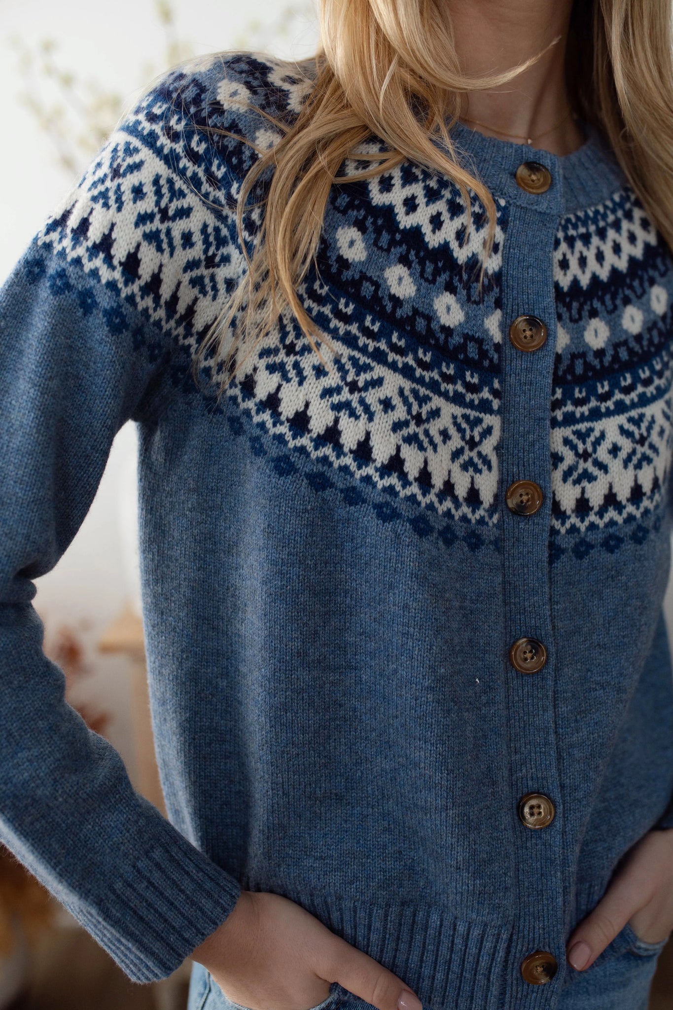 Marea Louise Fair Isle Cardigan - Heather Blue