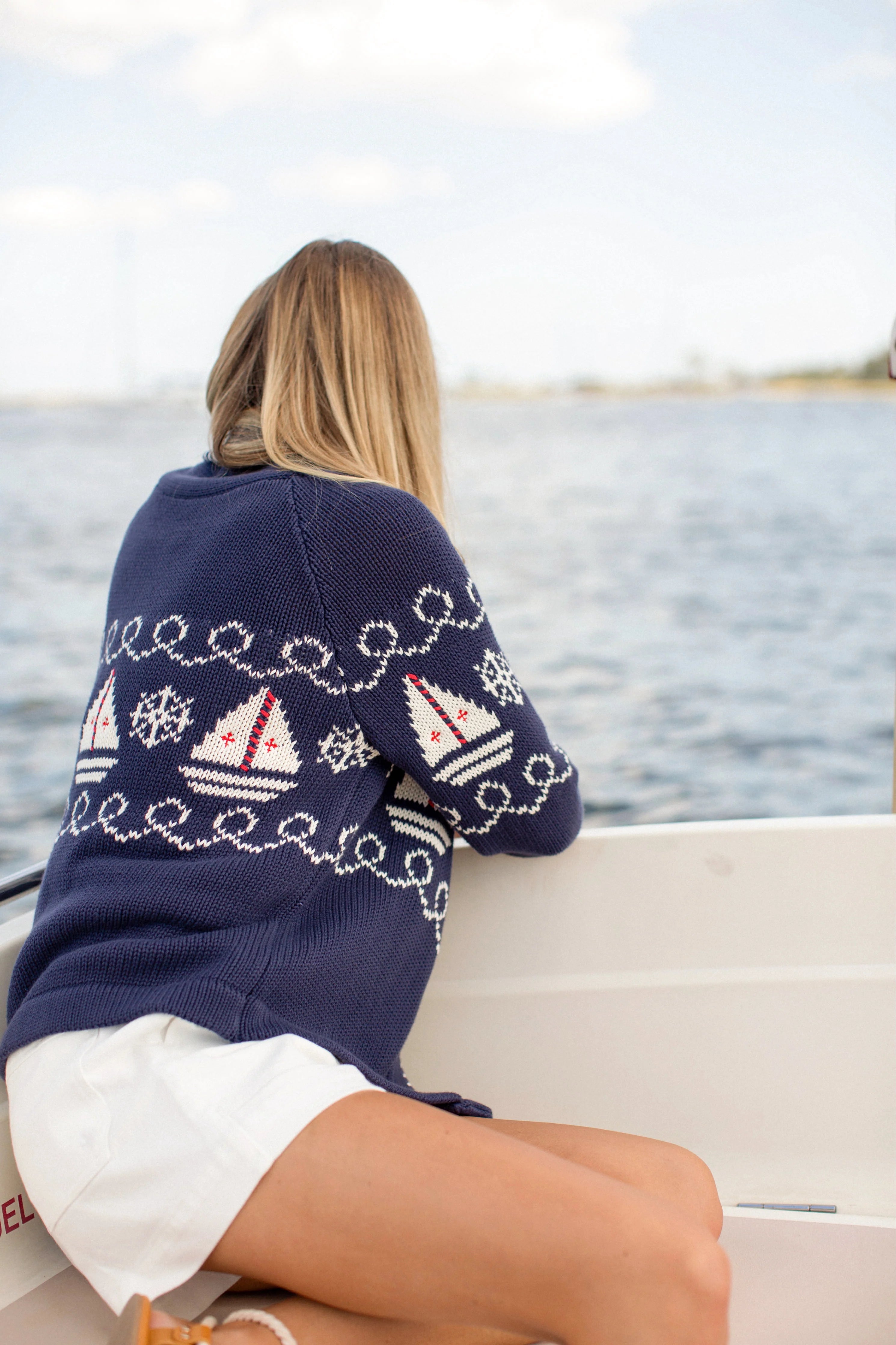 Marea Shawl Cardigan Nautical Intarsia - Navy – Batik Chicago