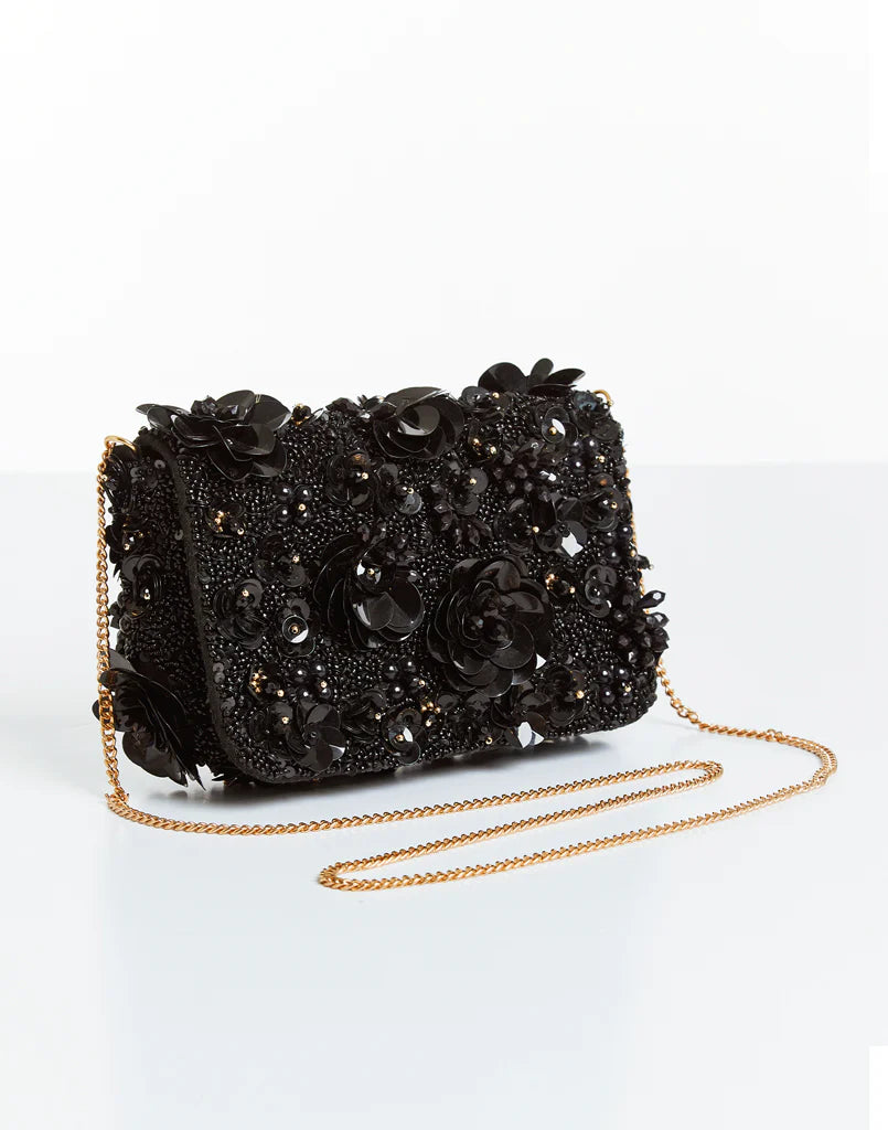 Mestiza Torres Beaded Clutch Bag - Black