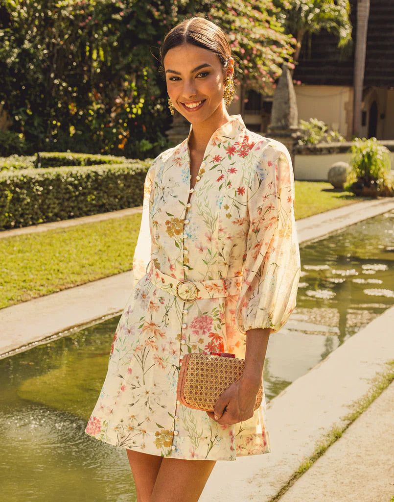 Mestiza Valencia Mini Dress - Ivory Pastel Floral