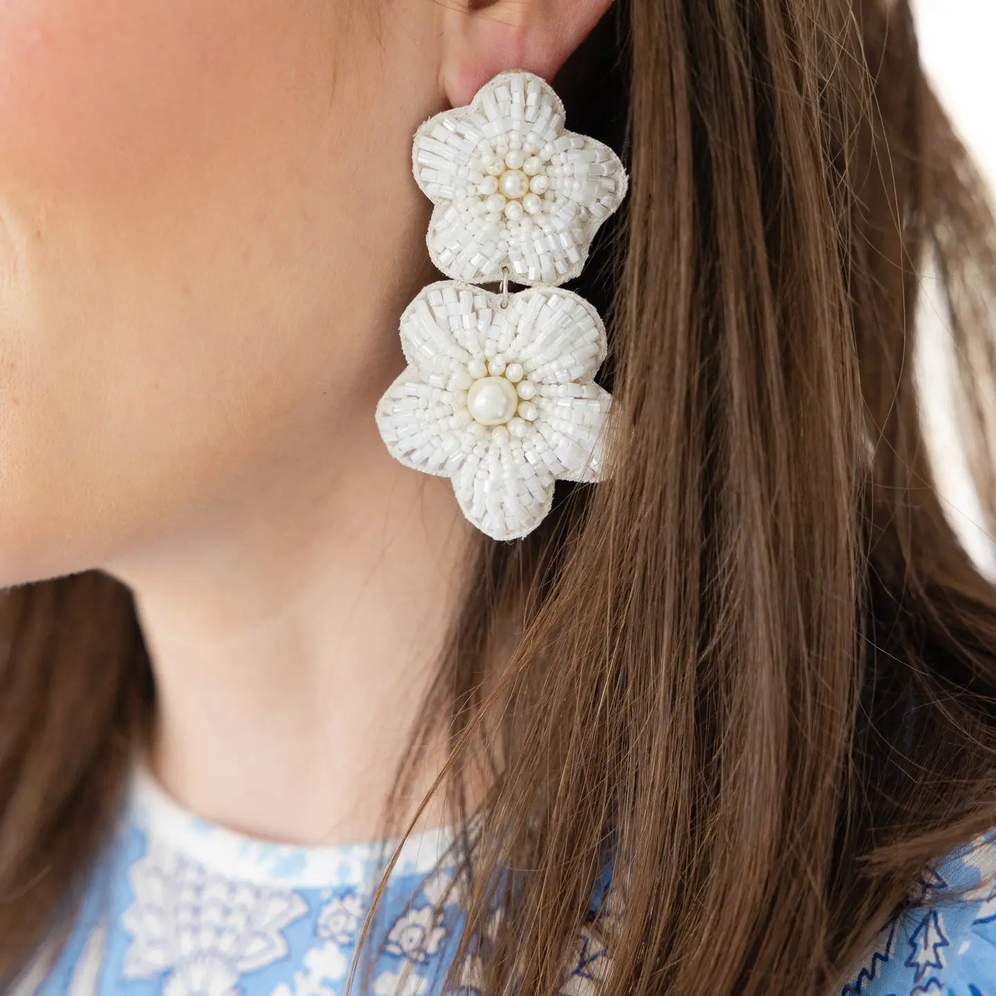 Beth Ladd Collections Bali Flower Earrings - Ivory