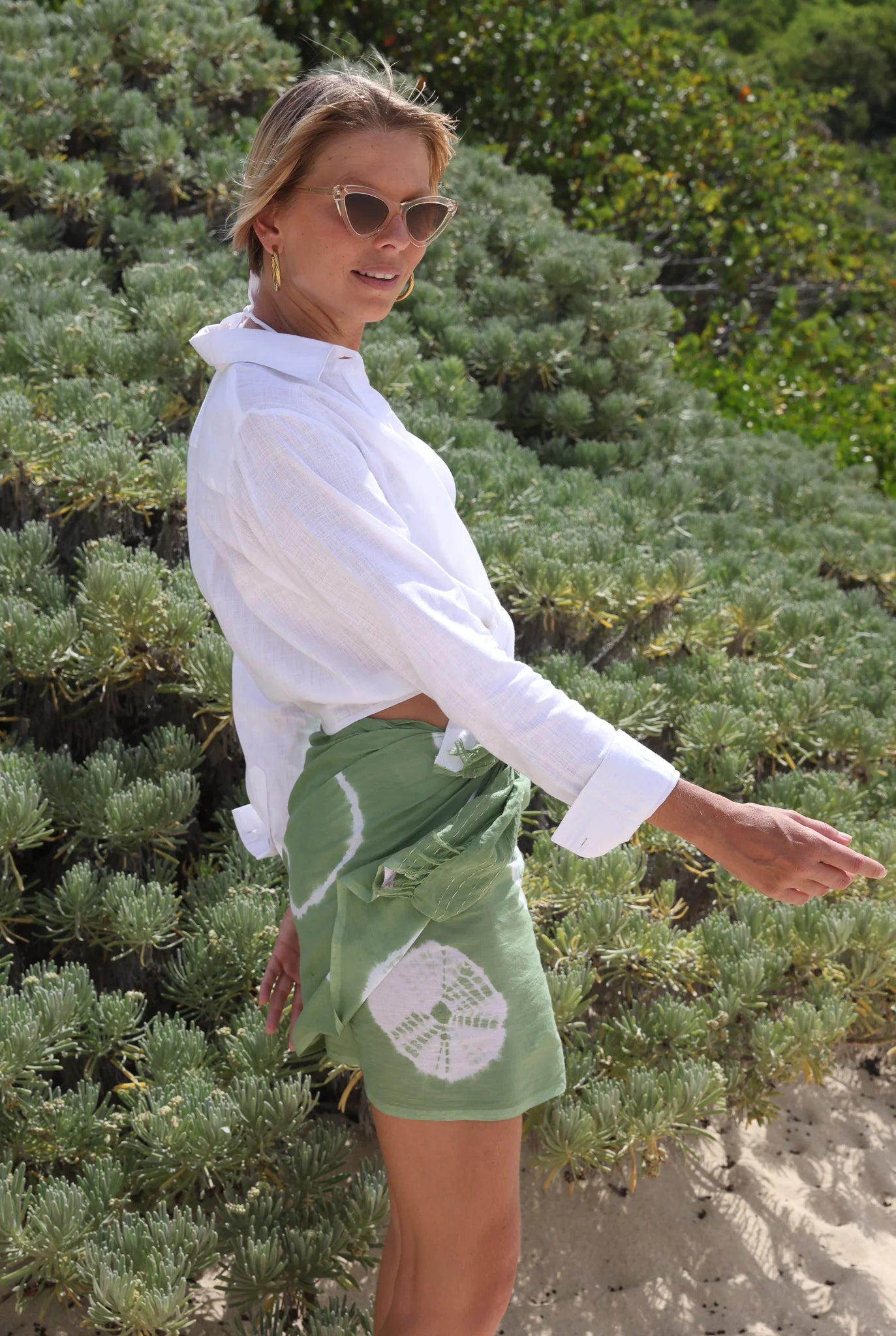 Buggy NYC Shibori Skinny Pareo w/ Hand Stitching - Watercress