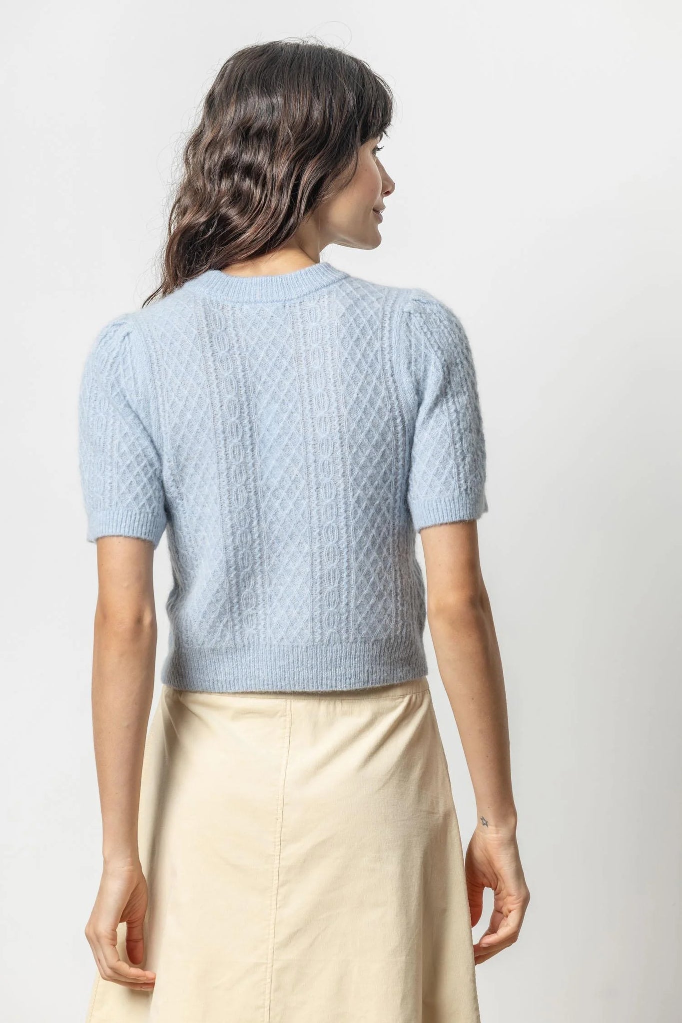 Lilla P Cropped Cable Sweater - Glacier