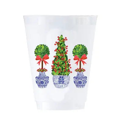 WH Hostess 16 oz. Shatterproof Cups - Christmas Topiaries