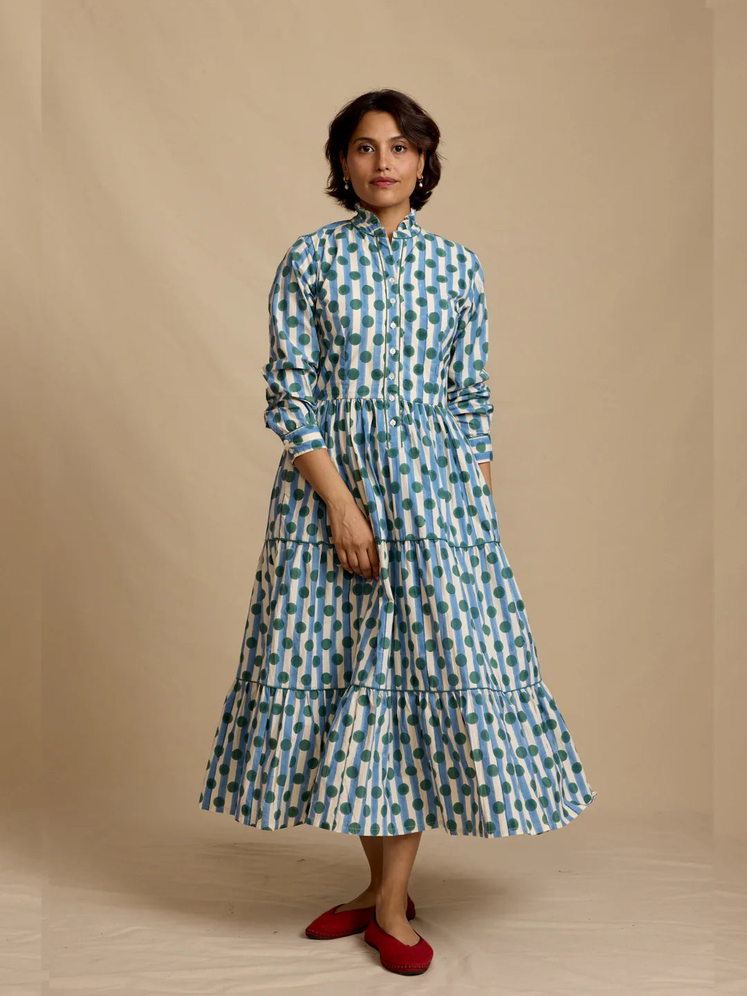 Daydress Dakota Dress - Blue/Green Polka Stripe