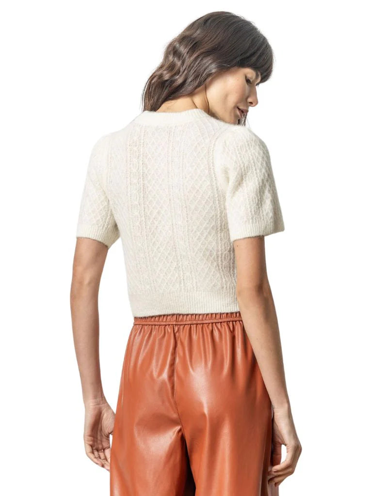 Lilla P Cropped Cable Sweater - Ivory