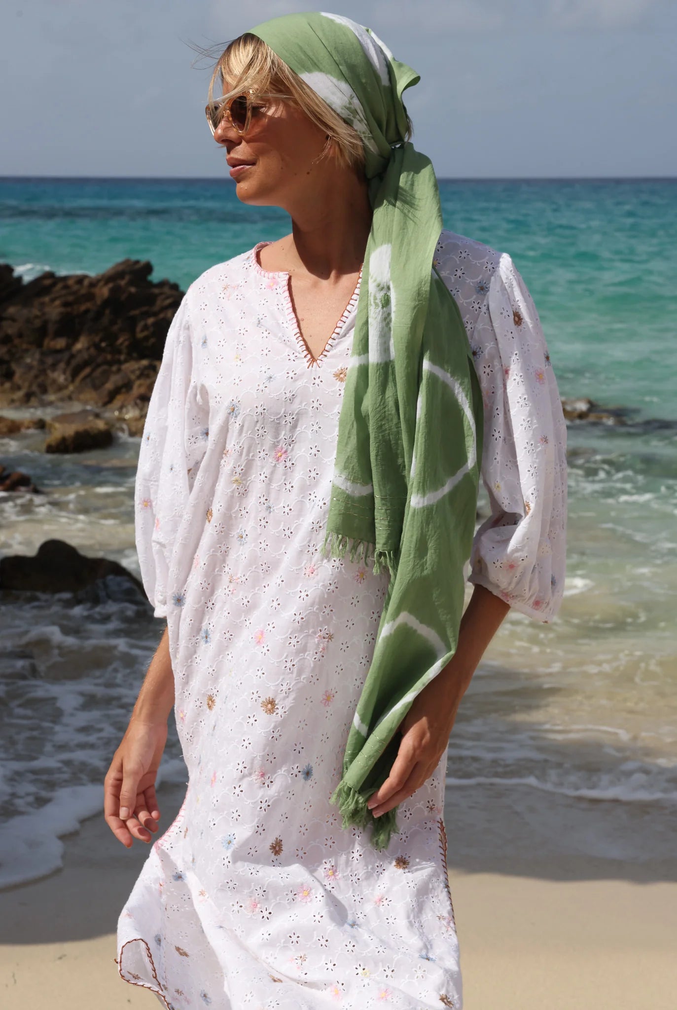 Buggy NYC Shibori Skinny Pareo w/ Hand Stitching - Watercress