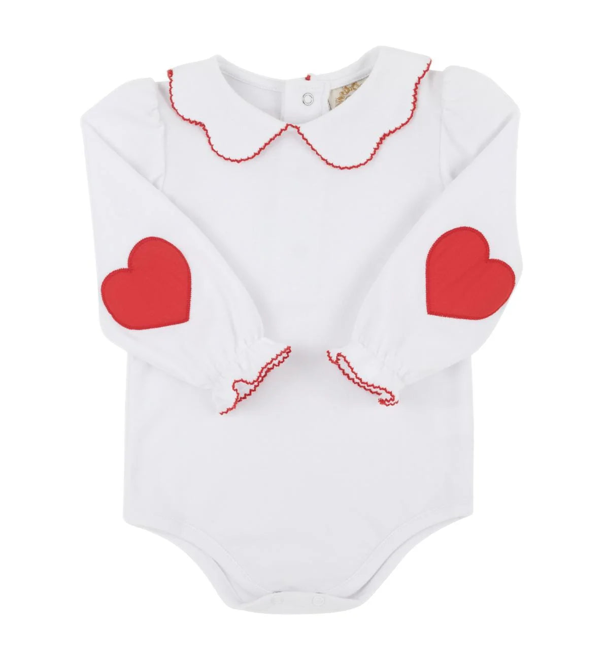 The Beaufort Bonnet Company Emma's Elbow Patch Onesie - Worth Avenue White/Richmond Red