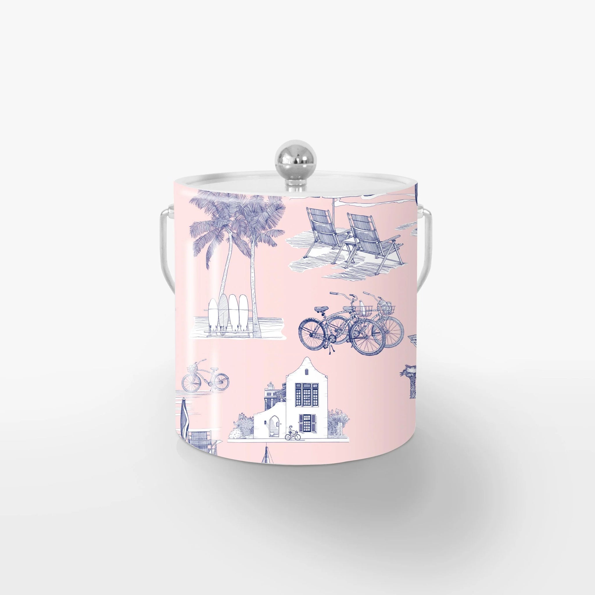 Katie Kime Florida Toile Ice Bucket - Silver/Pink Navy