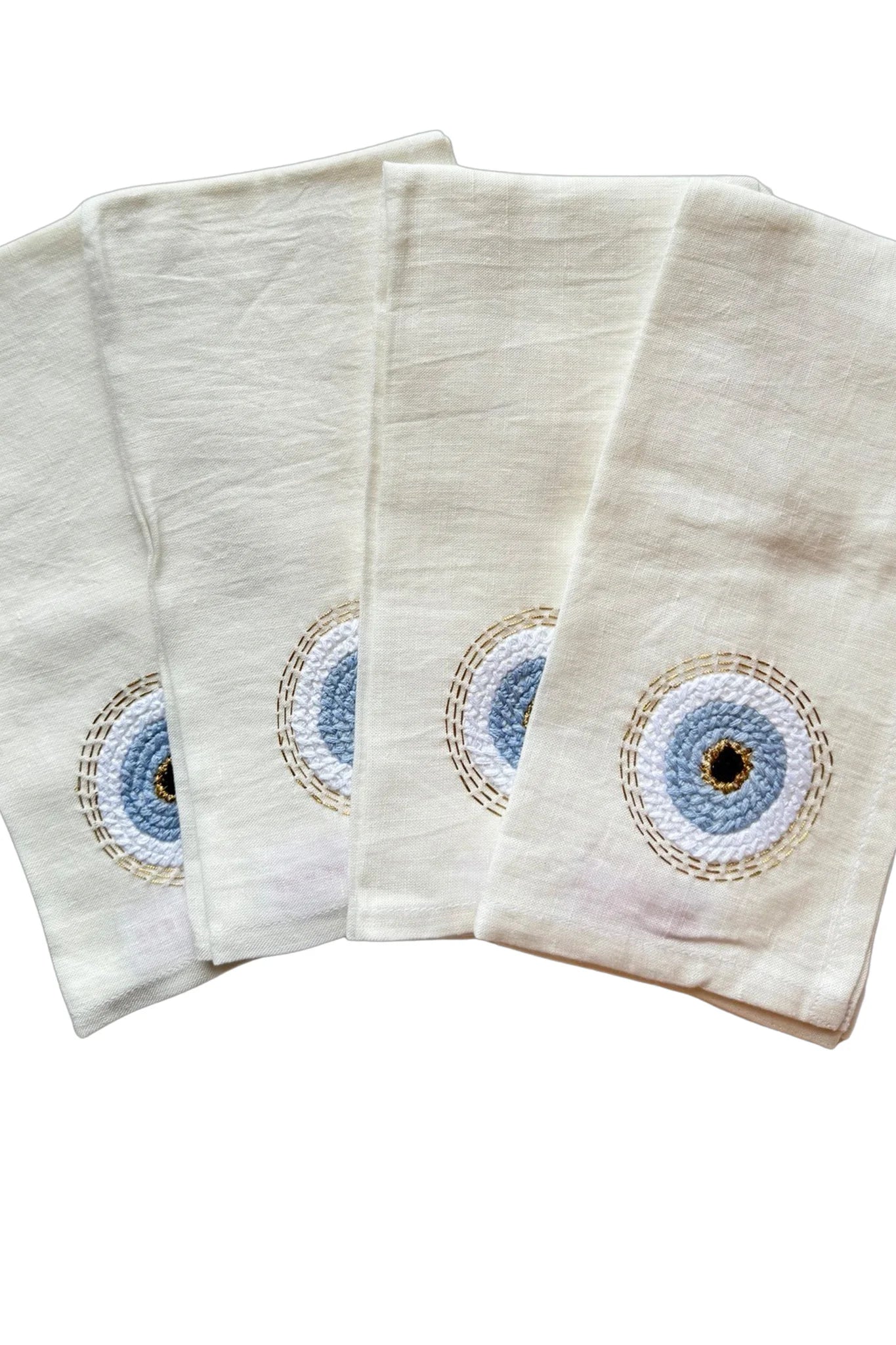 Buggy NYC Evil Eye Hand Embroidered Linen Napkins (Set of 4)