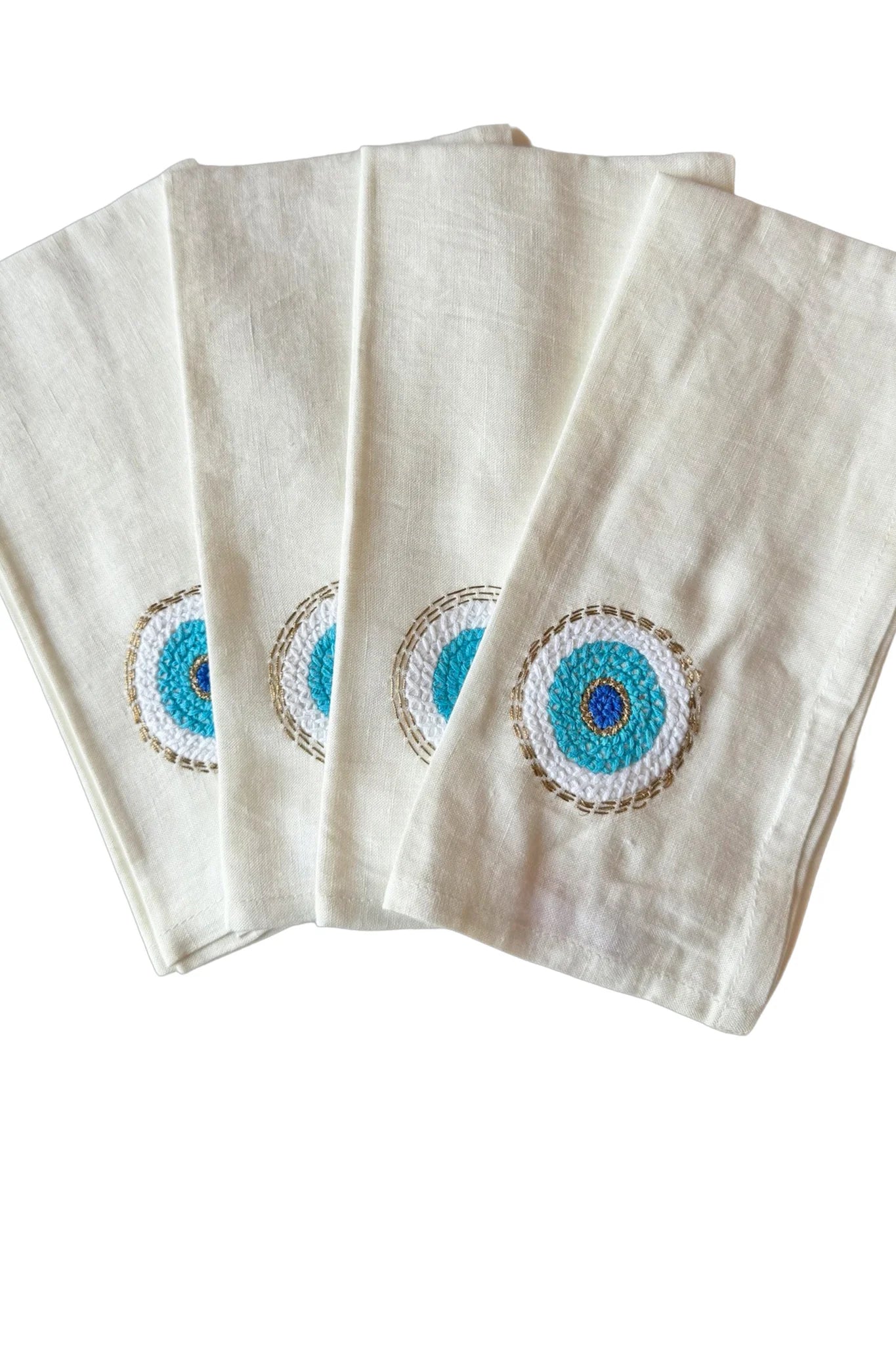 Buggy NYC Evil Eye Hand Embroidered Linen Napkins (Set of 4)