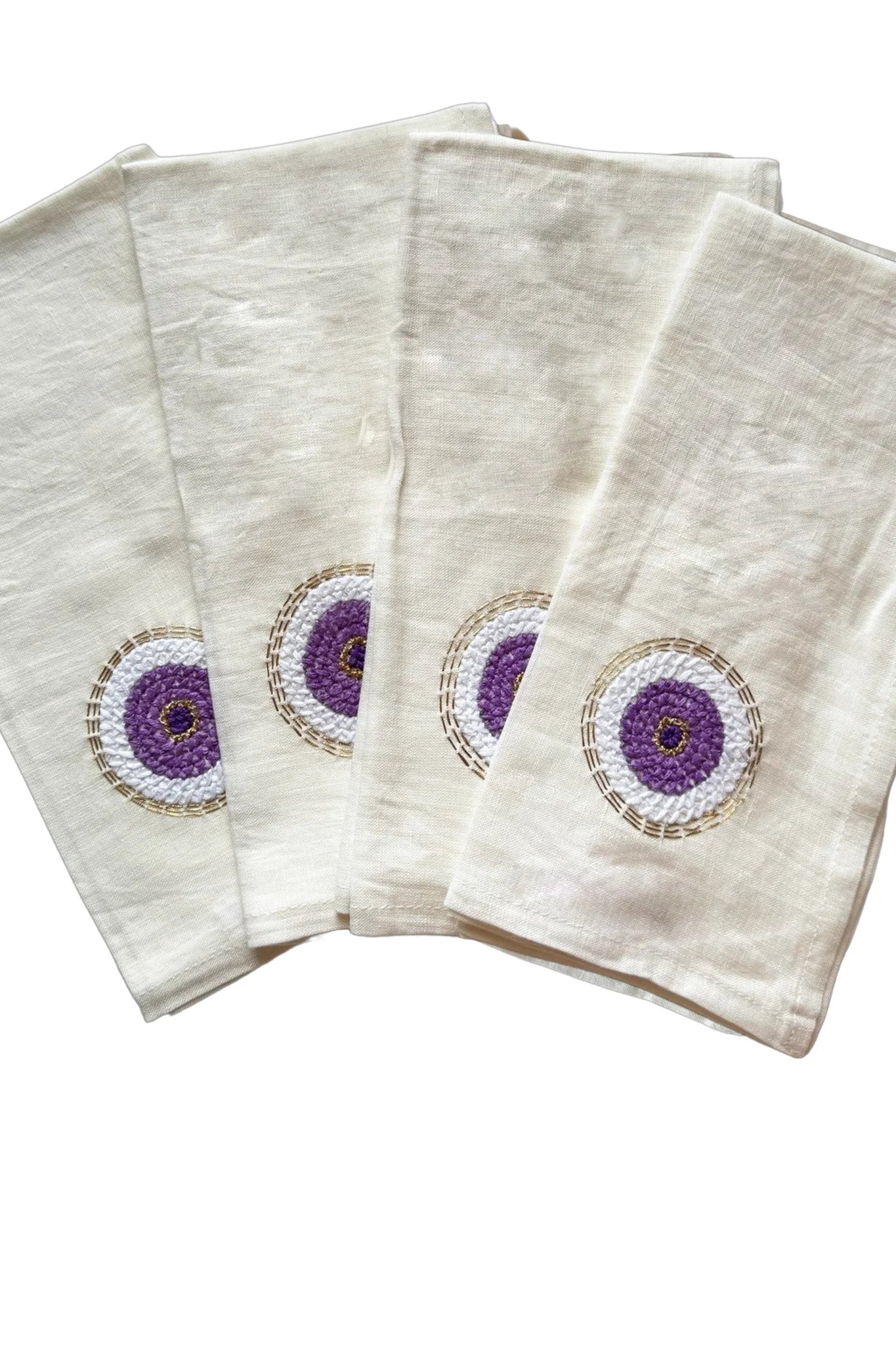 Buggy NYC Evil Eye Hand Embroidered Linen Napkins (Set of 4)