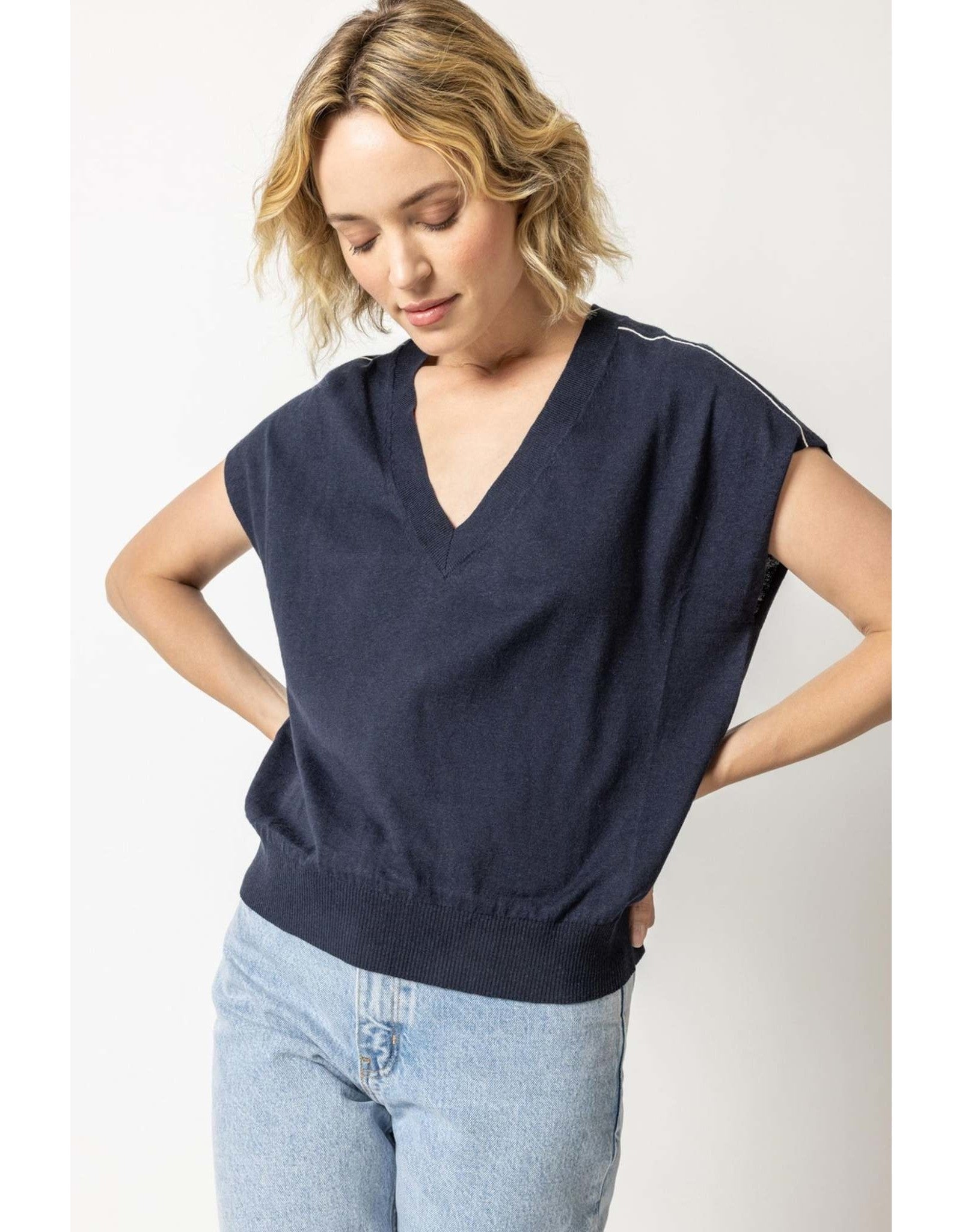 Lilla P V-Neck Pullover Sweater - Navy