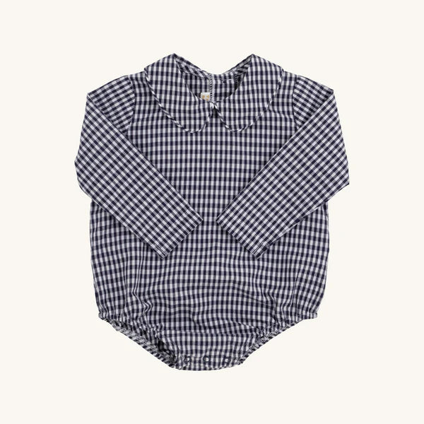 The Beaufort Bonnet Company Peter Pan Collar Onesie - Navy Grove Gingham