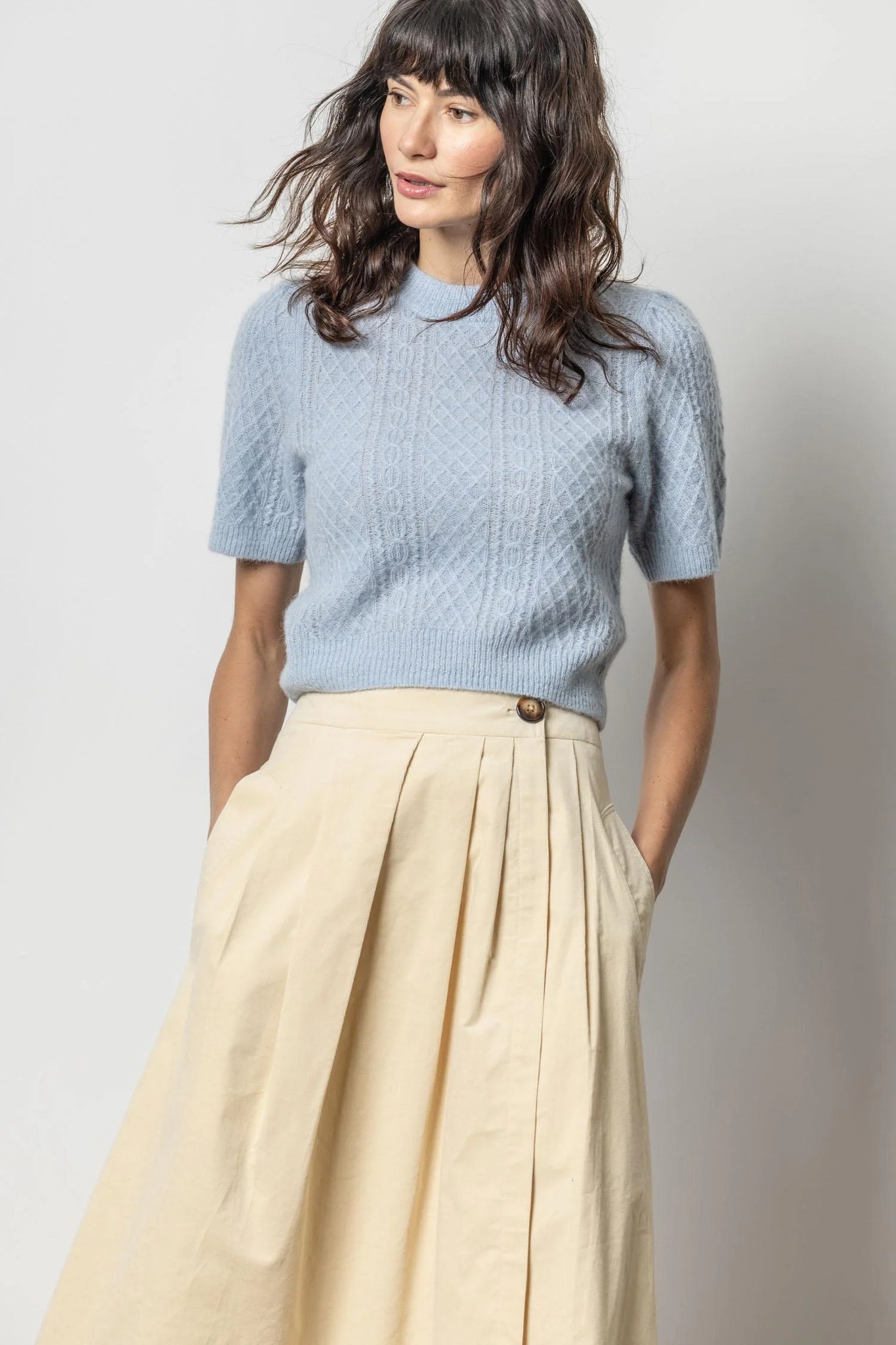 Lilla P Cropped Cable Sweater - Glacier