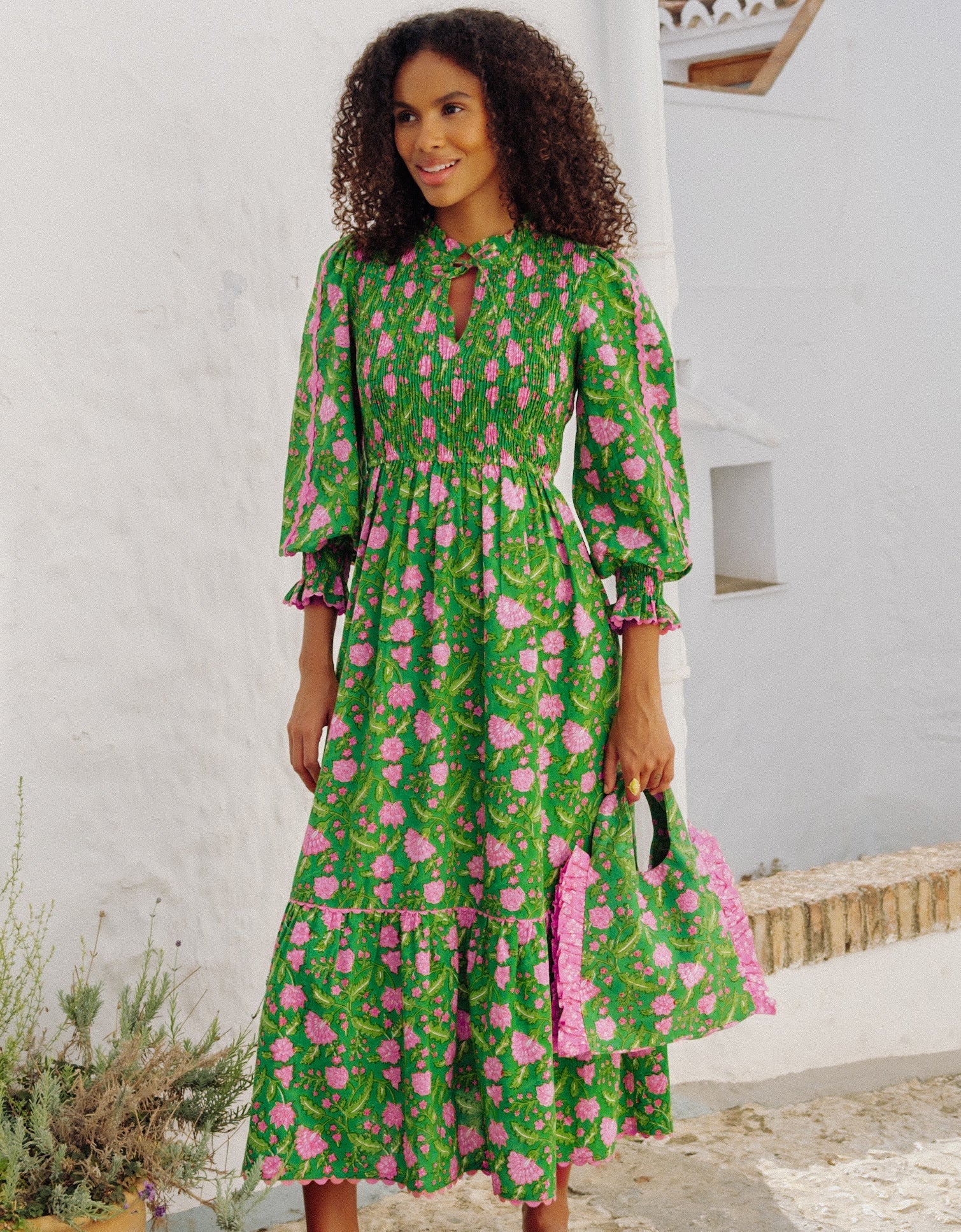 green emerald velvet dress Pink City Prints Rah Rah Long Dress - Retro Floral
