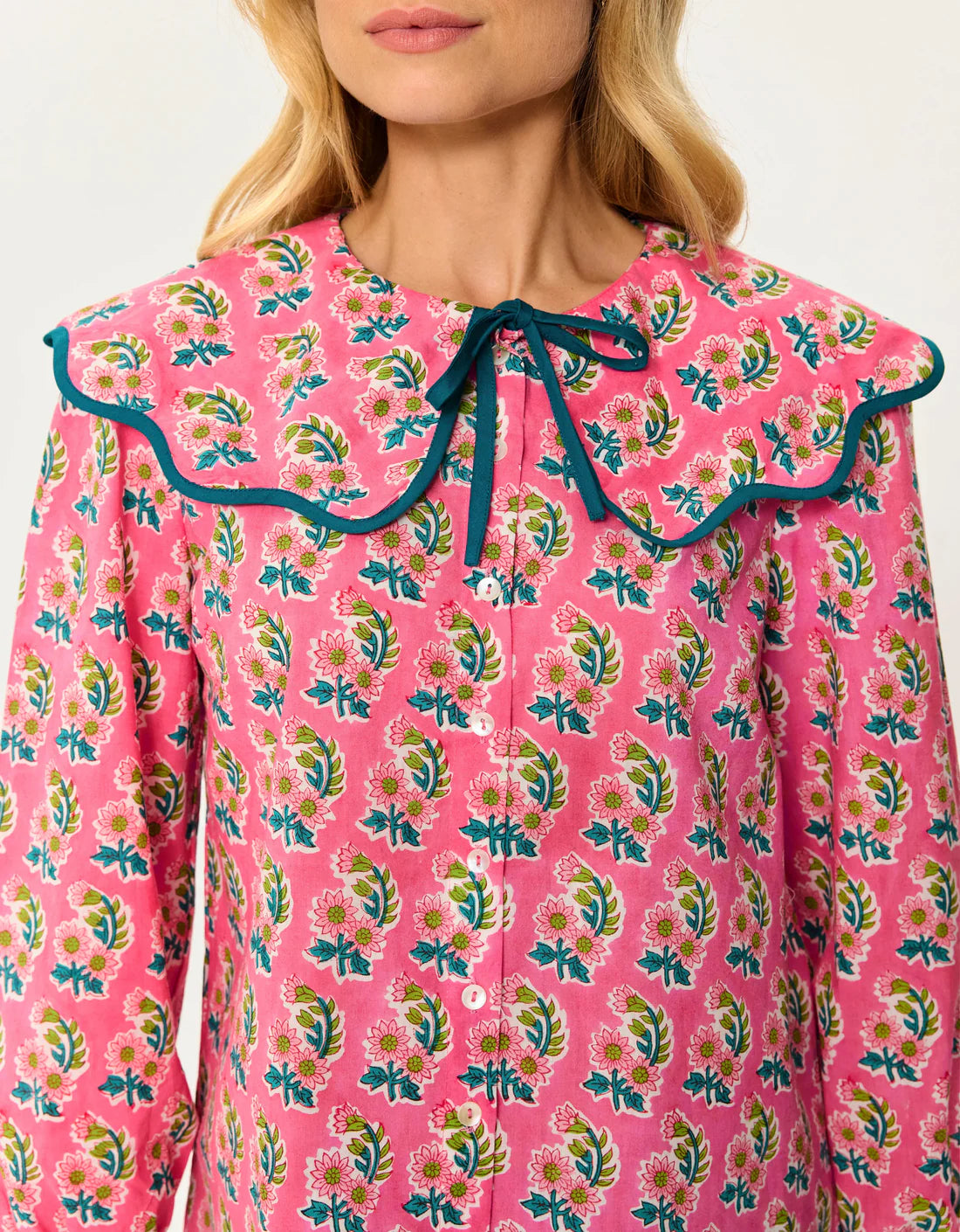 Pink City Prints Apple Blouse - Candy Zinnia