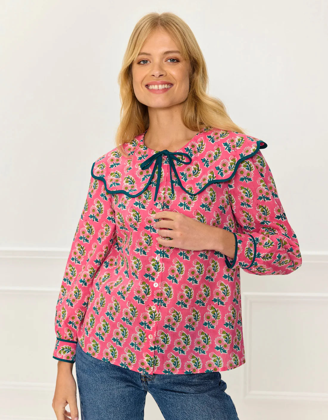 Pink City Prints Apple Blouse - Candy Zinnia