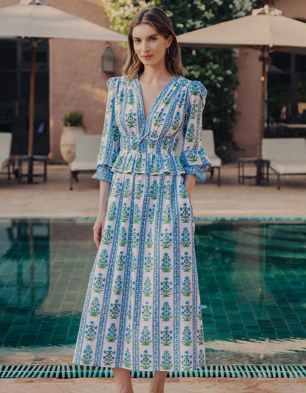 Pink City Prints Melanie Dress - Indigo Border – Batik Chicago