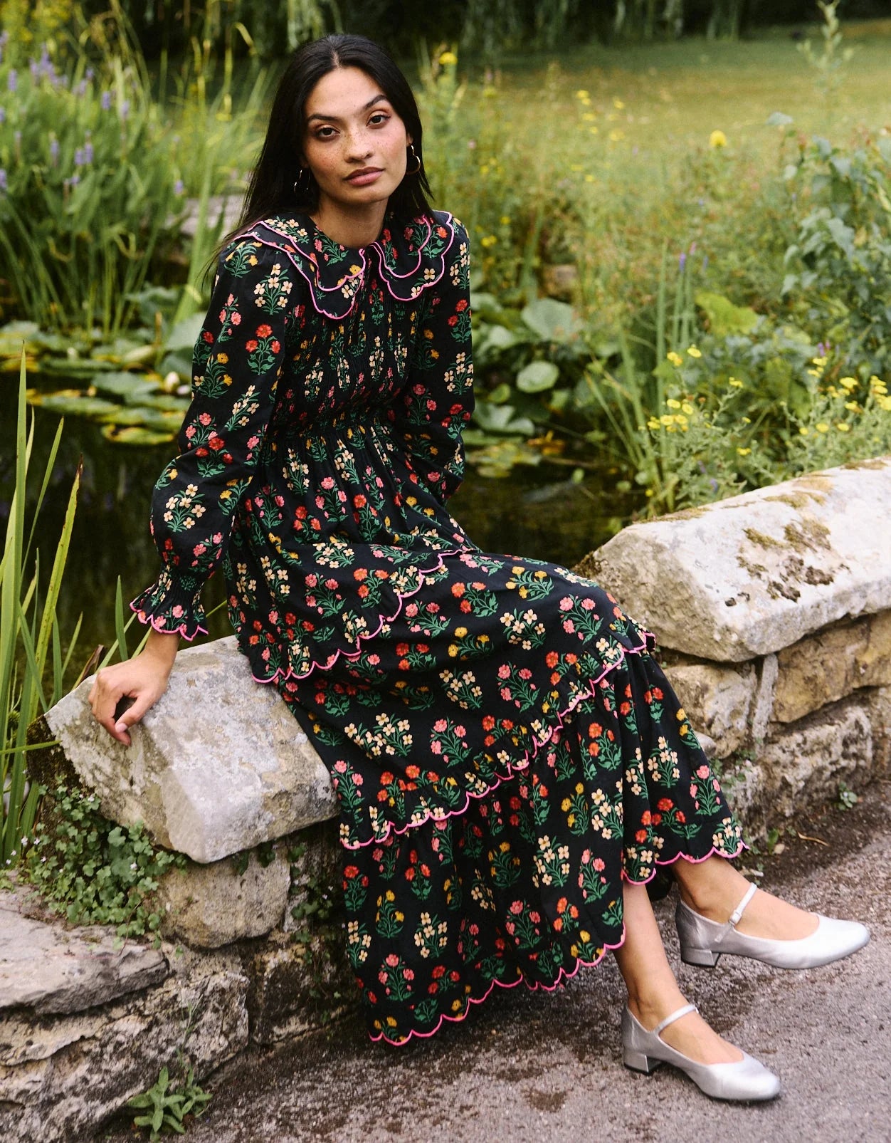 pink city prints dress Zizi Capri by Sunset & Co Empire waistline Provencal Peony Susie Dress, S