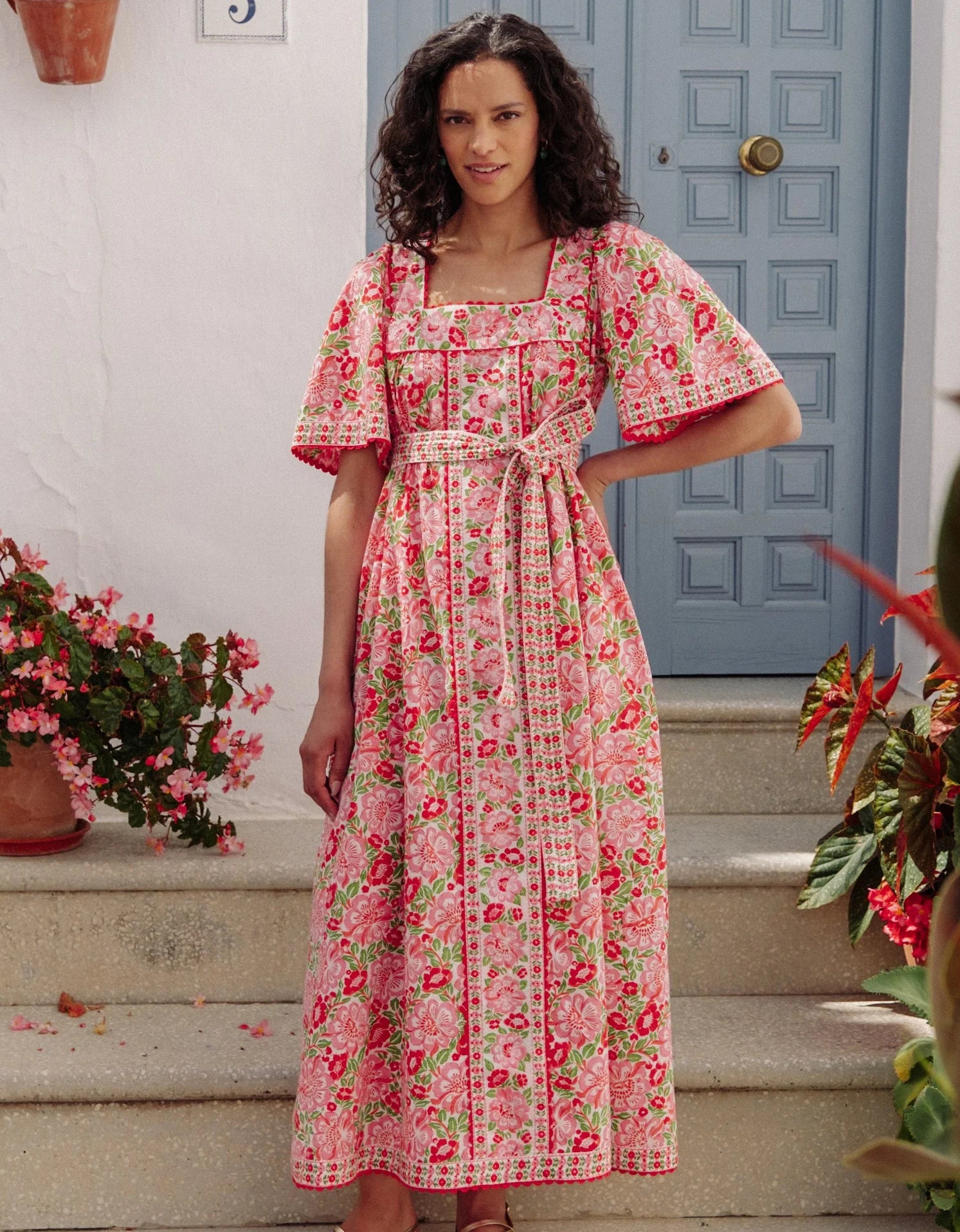 strapless open back dress RENT Pink City Prints Neon Marigold Ellie Dress (RRP £195)