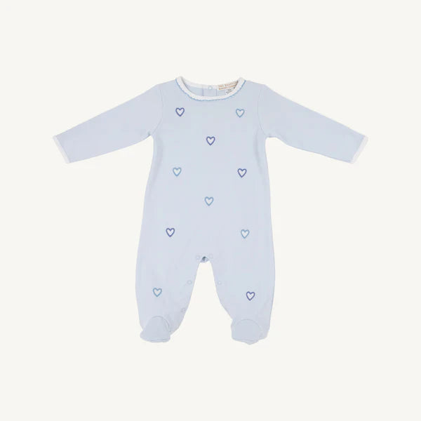 The Beaufort Bonnet Company Rock Me Romper - Buckhead Blue w/ Heart Embroidery