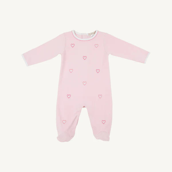 The Beaufort Bonnet Company Rock Me Romper - Palm Beach Pink w/ Heart Embroidery