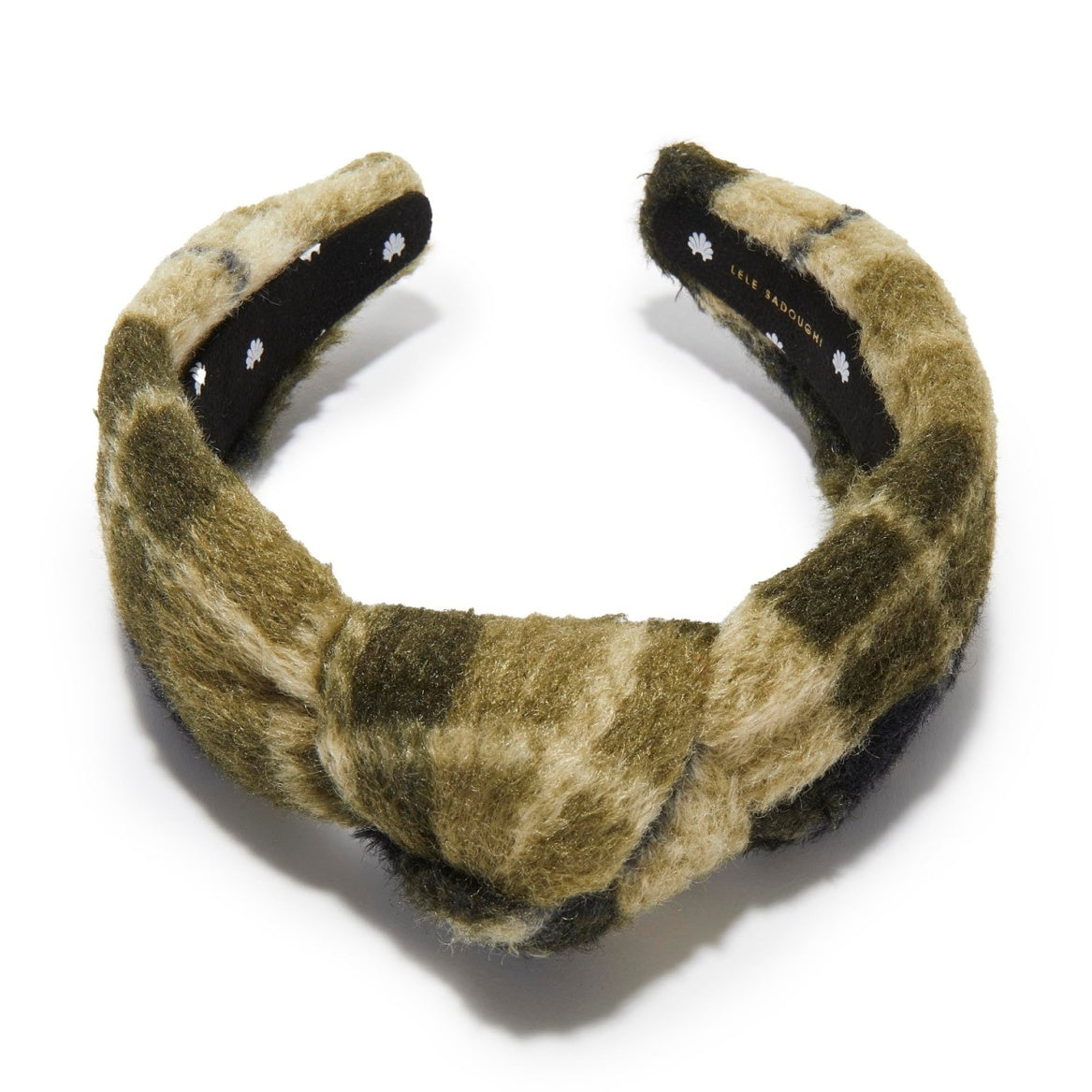Lele Sadoughi Olive Green Knotted Harvest Plaid Headband