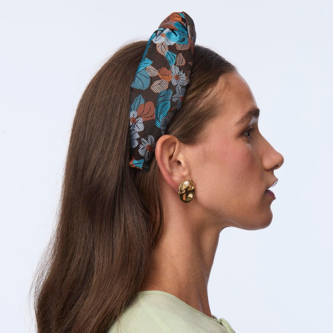 Lele Sadoughi Caramel Patina Knotted Floral Jacquard Headband