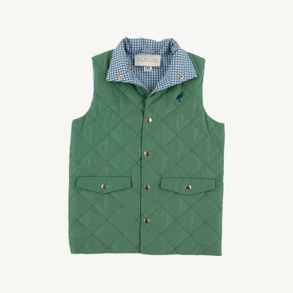 The Beaufort Bonnet Company Vaughn Vest - Gallatin Green w/ Barnsley Blue Mini Gingham
