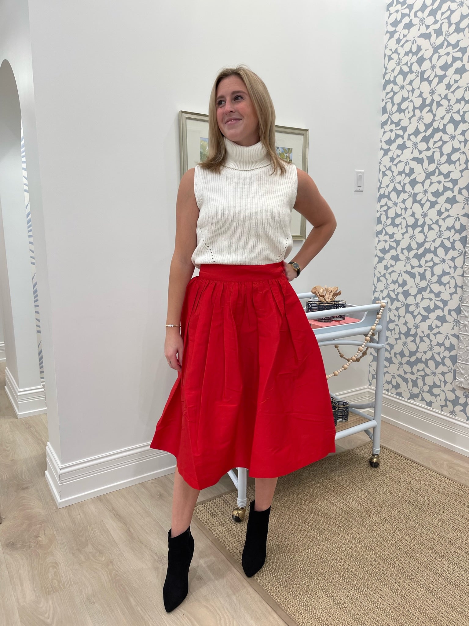 Frances Valentine Barbara Gathered Midi Skirt - Red