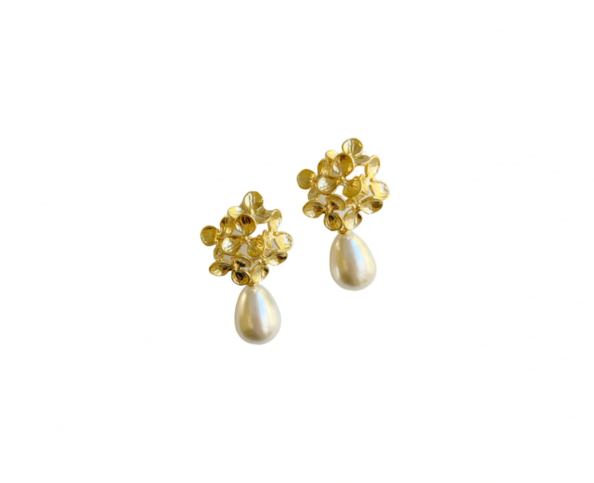 Nicola Bathie Golden Flowers + Pearly Drop Earrings